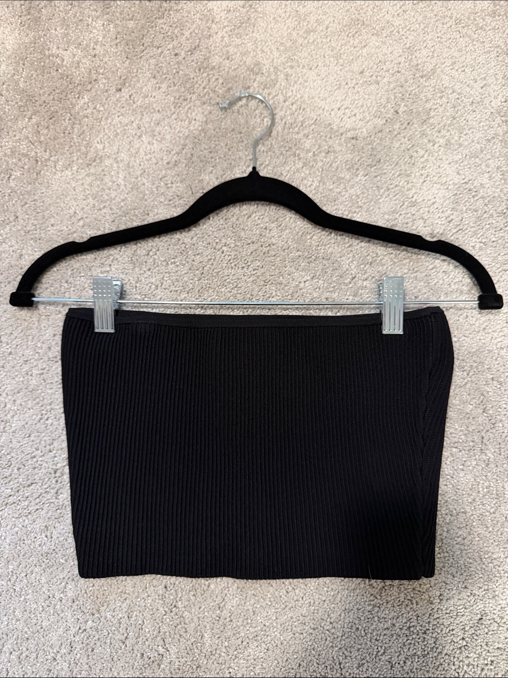 Babaton Black Ribbed Crop Tube Top